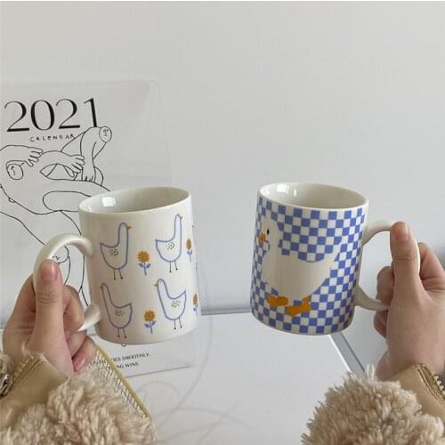 Cutelife INS Nordic Ceramic White Cute Duck Funny Cup Kitchen Tea Milk Coffee Cup Couple Gifts Creative Coffee Mug With Handle