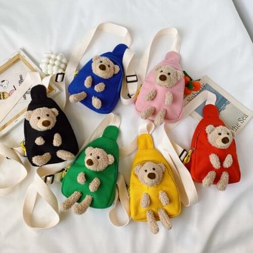 Childrens Plush Bag New Messenger Bag Cute Plush Bear Chest Bag Korean Boys and Girls Mini Canvas Bag Tide