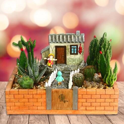 Home Decoration Micro Landscape Creative Flower Pot Pastoral Style Courtyard Succulent Potted Resin Flower Pot Gardening Pot