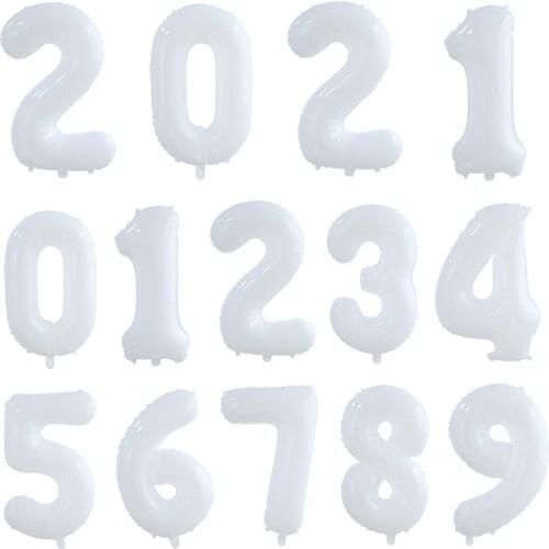 30Inch 0-9 White Number Foil Balloons Kids Birthday Party Home Decorations Wedding Globos DIY Helium Balloon Baby Shower Decor
