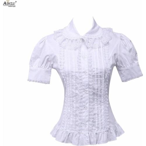 Ainclu Cotton White Ruffle Lace Rendering and Outer Wear Short Sleeves Lolita Blouse Plus Size