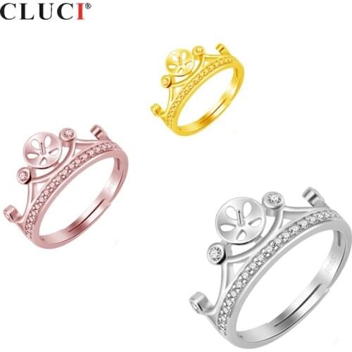 CLUCI 925 Sterling Silver Princess Queen Crown Ring For Women Gift Cubic Zirconia Engagement Wedding Promise Ring SR2092SB