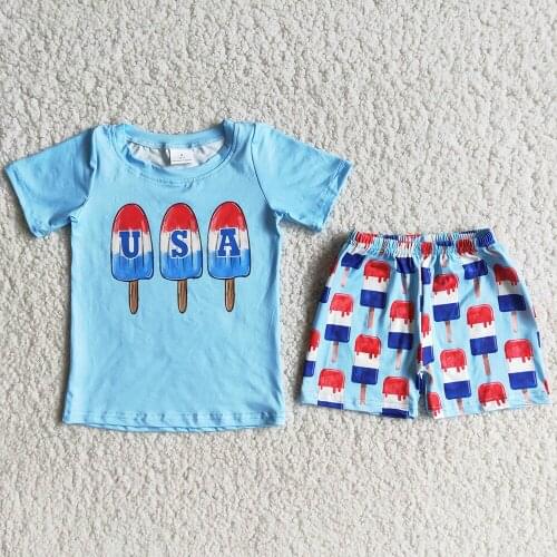 New Design Baby Boys Designer Clothes Boutique Kids Boys Summer Clothing Outfits 4th of July Short Sleeve Girls Clothes Set RTS