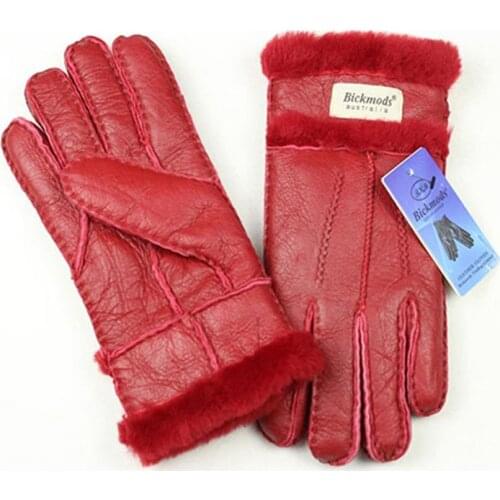Leather gloves women hand-stitched winter thick warm wool a variety of colors stitching style sheepskin fur gloves