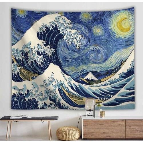 Landscape Ocean Wave Tapestry Wall Hanging Backdrop Decor Hippie Tapestry Cloth Art Wall Tapestry Blanket Beach Towel Tapisserie