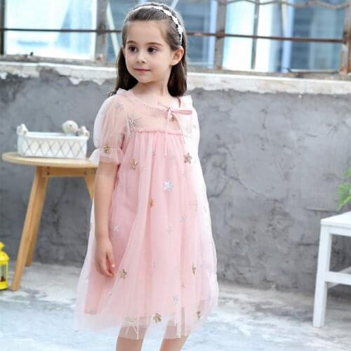Summer Girls Shiny Star Cute Princess Dress Short Sleeve For Baby Girls Childs Clothing Dress
