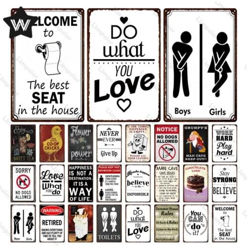 Metal Man Cave Sign Toilet Sign Plaque Metal Vintage Bathroom Family Rules Tin Sign Wall Stickers for Man Cave Home Metal Decor