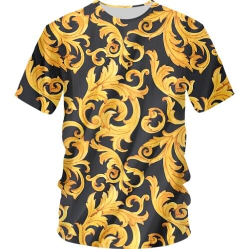 IFPD EU Size Fashion Men Golden Flower T-shirt Summer 3D Printed T-Shirt Homme Short Sleeve Luxury Royal Baroque Mens Clothing