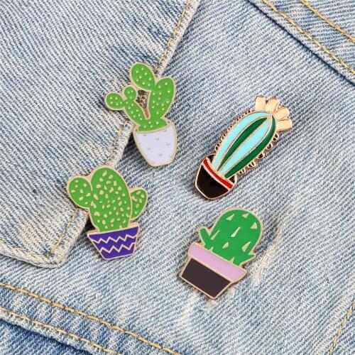 Cartoon Potted Plant Brooches Cute Green Cactus Enamel Pin Custom Metal Badge for Friend Kids Jackets Lapel Pins Fashion Jewelry