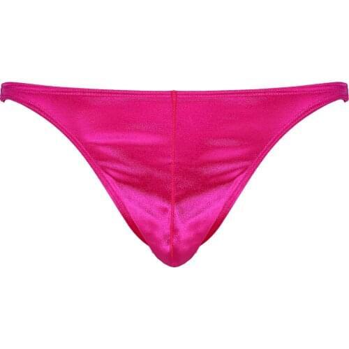 Mens Glossy Lingerie Underpants Shiny Solid Color Bulge Pouch Briefs Underwear Low Waist Elastic Waistband Breathable Panties