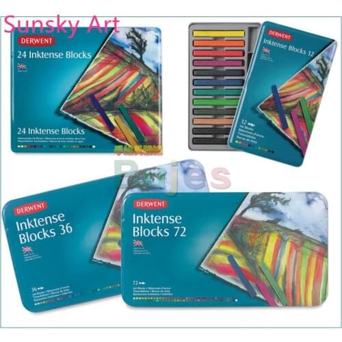 UK 12 24 36 72 derwent Solid Watercolor sticker inktense block Watercolour Hand Painting drawing set artist kids Watercolor cake