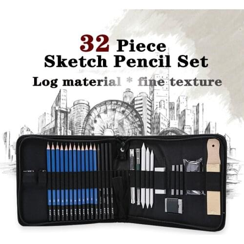 32pcs Professional Sketching Drawing Pencil Set Graphite Charcoal Pencils Kit Carrying Bag Art Students Painting School Supplies