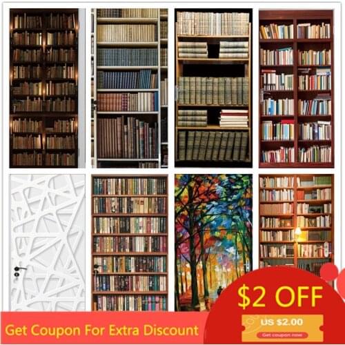 Different Style Library Door Sticker Waterproof Wallpaper On The Door Home Decoration Self Stick Wallpaper For Living Room Decal