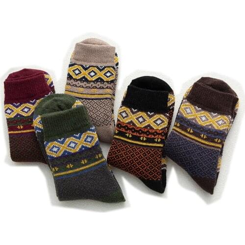 5 Pair/Pack NEW Fashion Ladies Women Autumn Winter Thickened Warmth Wool Warm Knit Mid-Tube Printing Pattern Socks