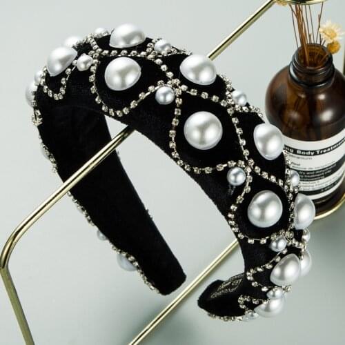 Charm Elegant Velvet Luxury Ball Personality Headband New Baroque Pearl Crystal Chain Circle Geometry Hair Accessories Hairbands