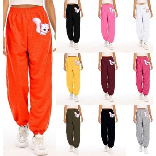 Autumn Sweatpants Women Baggy Pants Print Sport Pants Oversized Joggers Streetwear High Waisted Loose Hip Fox Printing Trousers