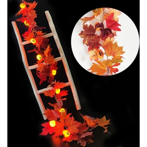 Autumn Maple Leaves Rattan Artificial Rattan LED Glowing Vine Artificial Plant Garland Wedding Party Halloween Wall Hanging