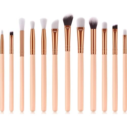 12Pcs Professional Eyes Makeup Brushes Set Wood Handle Eyeshadow Eyebrow Eyeliner Blending Powder Smudge Brush