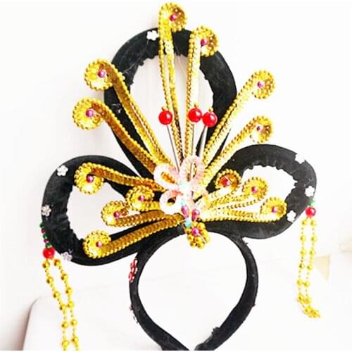 Sequined Headwear Pearl Diamond Trims 3D Gold Dance Hair Accessories 33cm*22cm*26cm