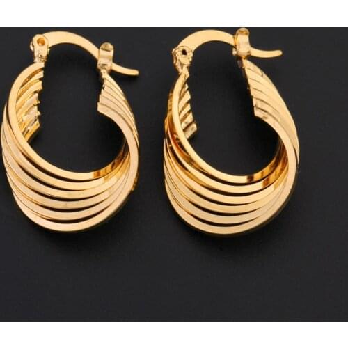 24K Gold Color Twist Brass Metal Earrings Hoop Earrings Fashion Style Women Jewelry