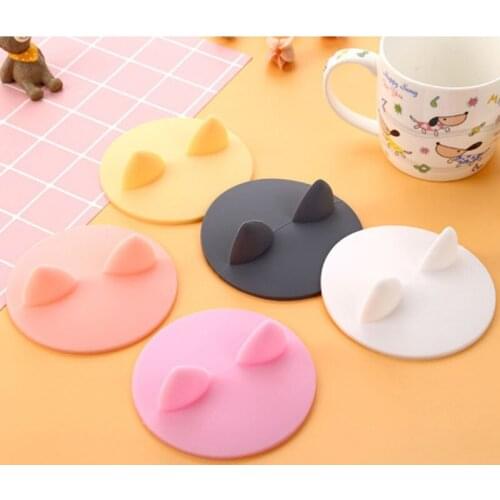 Cute Anti-dust Silicone Cup Cover Cats Ears Lid Heat-Resistant Reusable Seal Cover Coffee Cup Lid Mugs Water Cup Accessories