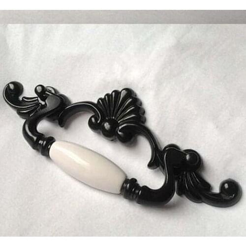 Modern Simple hole space 100mm Ceramic Dresser Drawer Pulls Handles Knobs Black White Kitchen Cabinet Handle Pull Knob