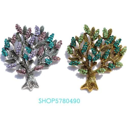 Fashion Jewelry Multi Color Rhistone Tree Vintage Brooch for Women Elegant Insect Brooch Pin Garments Coat Accessory Lady Gifts