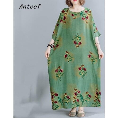 Short sleeve cotton satin vintage floral dresses for women casual loose maxi long summer beach dress elegant clothes 2021
