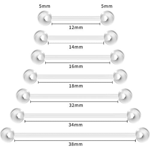 10PCS 12-38mm Bioflex Plastic Nipple Piercing Barbell Industrial Earring Clear Acrylic Piercings Retainers Flexible Tongue Ring