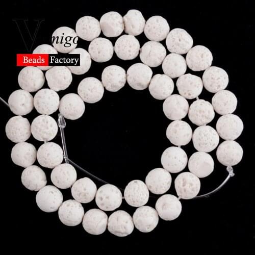 4 6 8 10 12mm White Lave Beads For Jewelry Making Natural Stone Loose Beads Diy Bracelet Accessories 15" Wholesale