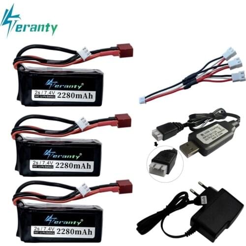 5Pcs 7.4V 2280mAh rechargeable battery for A949 A959-B A969 A979-B K929-B remote Control car 2s 7.4v LiPo battery for Wltoys car