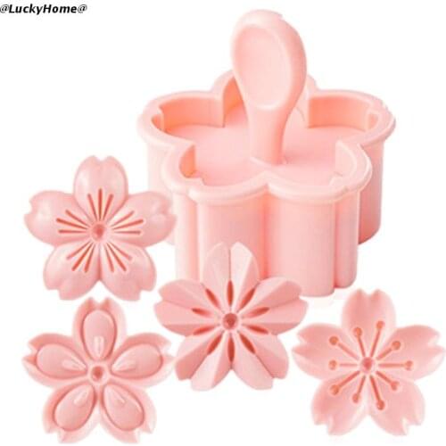5pcs/set Cookie Mold Stamp Biscuit Cutter Cherry Blossom Flower DIY Floral Mooncake Mold Fondant Baking Tool 11UA
