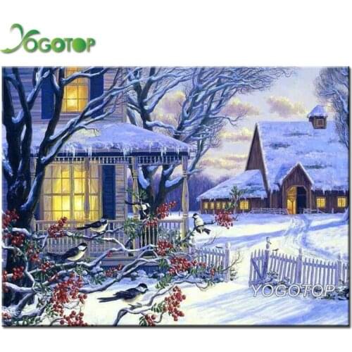 5D Diamond Painting birds snow house Landscape DIY Embroidery Cross Stitch Mosaic Picture by Numbers Christmas gift YY1369