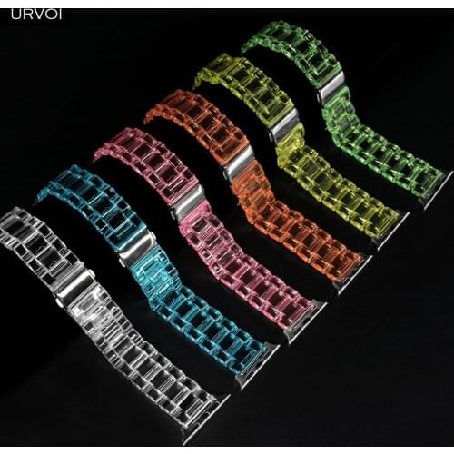 URVOI Bracelet for apple watch jelly band for iwatch strap 38 40 42 44mm Transparent resin 3 Rows with pin clasp