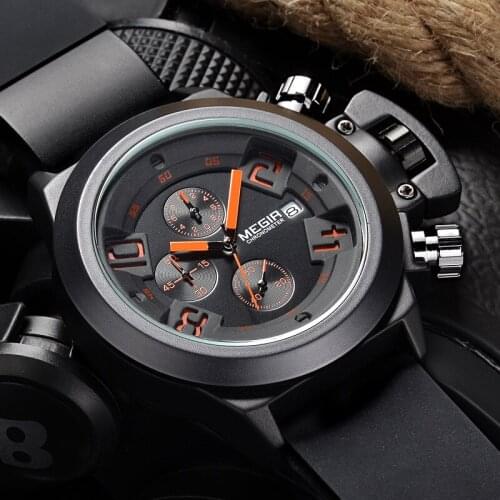 MEGIR Big Dial Fashion Mens Military Sports Watches Silicone Strap Waterproof Casual Quartz Wrist Watch Male Relogio Masculino