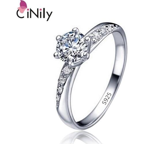 CiNily Silver Plated Created White Stone Cubic Zirconia Wholesale Fashion Jewelry for Women Round Wedding Ring Size 6-9 NJ38