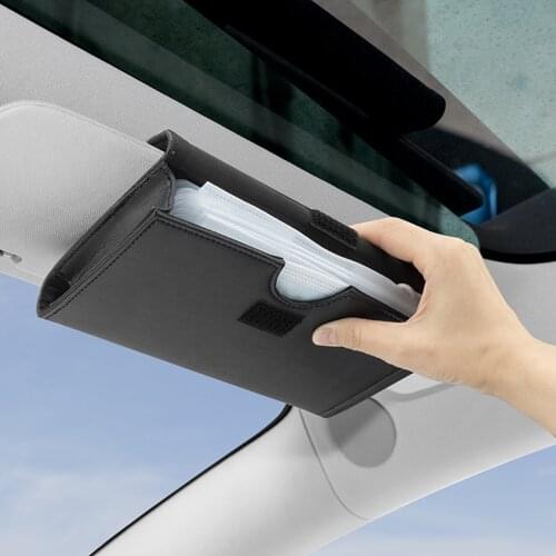 Car Tissue Mask Holder,Black PU Leather Tissue Box, Sun Visor Napkin Holder, Hanging Car Visor Tissue Holder for Universal Auto