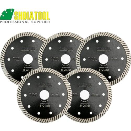 SHDIATOOL 5pcs 5"/125mm Superthin Turbo Diamond Blade Cutting Disc Hard Material Ceramic Tile Granite Sawblade Diamond Wheel