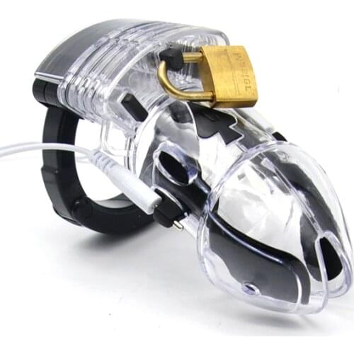 Electro Sex Kit Male Clear Electro Penis Stimulation Chastity Cage Electro Shocker Cock Cage TENS Electric Shock Sex Toy For Men
