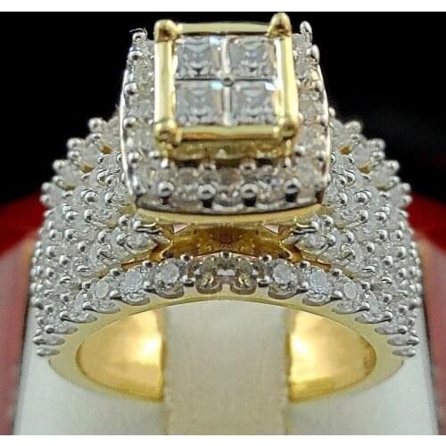 FDLK Luxury Dazzling Yellow Gold Color Ring Birthday Anniversary Gift 2.49Ct AAA Cz Jewelry Women Engagement Wedding Band Ring