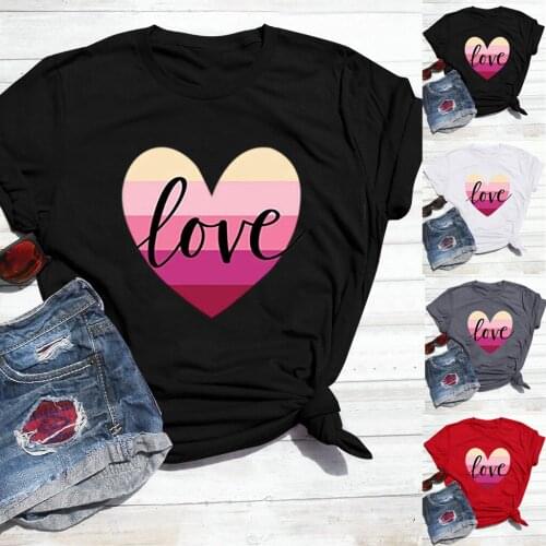 Unisex Heart-shaped Print Gradient Couple T-Shirt Valentines Day Womens Summer Fashion Short Sleeve Casual Tops Dating outfit