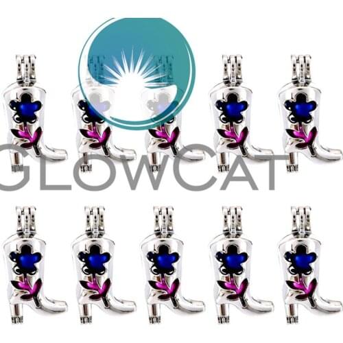 GLOWCAT 10x K664 High-heeled Boots Flower Beads Cage Essential Oil Diffuser Pearl Cage Locket Pendant Jewelry Making Supplies