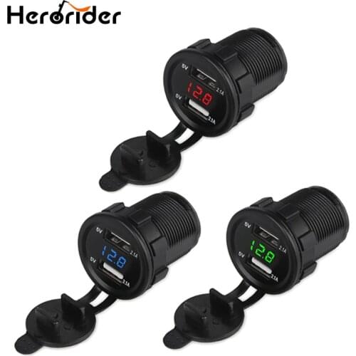 Herorider 5v 2.1A Dual USB Car Charger Voltmeter Voltage Meter Power Adapter Socket Boat Motorcycle 12V USB Auto Car Charger