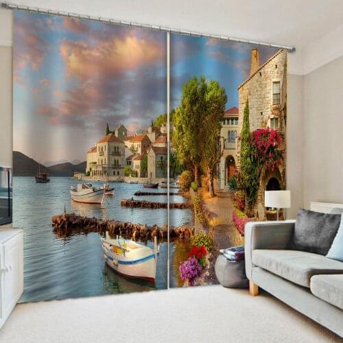 Luxury Blackout 3D Window Curtains For Living Room Lakeside Sea View Room soundproof windproof curtains
