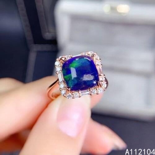 KJJEAXCMY fine jewelry 925 sterling silver inlaid natural black opal women fashion simple square adjustable gem ring support
