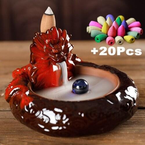 2 In 1 Creative Dragon Ashtray Backflow Incense Burner +Free Gift 20 Incese Cones