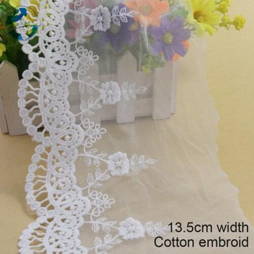 10yards 13.5cm wide white lace cotton embroid lace sewing ribbon fabric guipure diy trims warp DIY Garment Accessories#3807