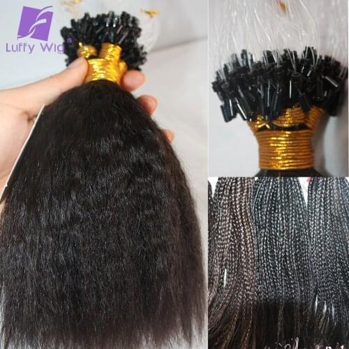 Kinky Straight Micro Loop Human Hair Extensions Brazilian Remy Human Hair Micro Loop 1g/strand 100/Set Natural Black Color Luffy