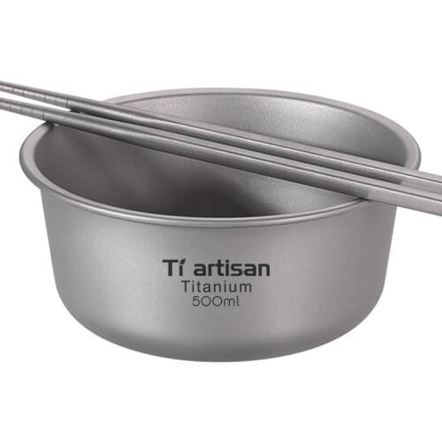 Kitchen Accessory Single Wall 500ml Titanium Bowl/ Pot Dinner Food Container Portable for Outdoor Camping Picnic Tableware