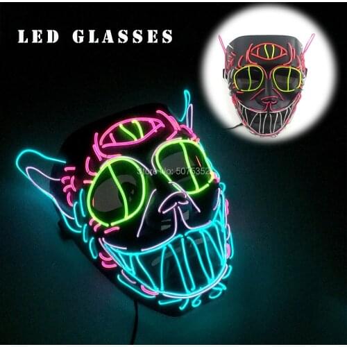 Hot Selling Cat King Cosplay EL Mask Dance DJ Led Rave Mask Neon Glowing Halloween Mask Powered by DC-3V Inverter